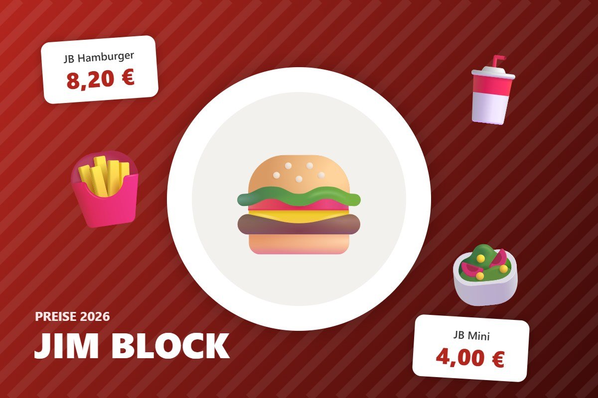 jim block speisekarte – Illustration mit Preisen