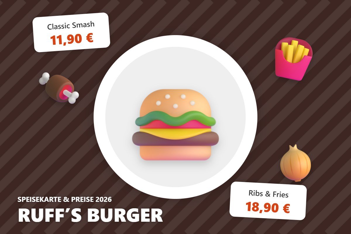 ruff’s burger speisekarte – Illustration mit Preisen