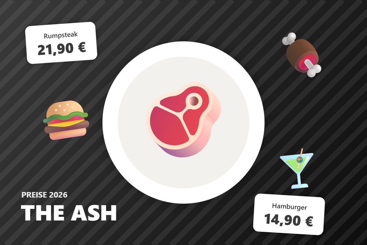 the ash speisekarte – Illustration mit Preisen